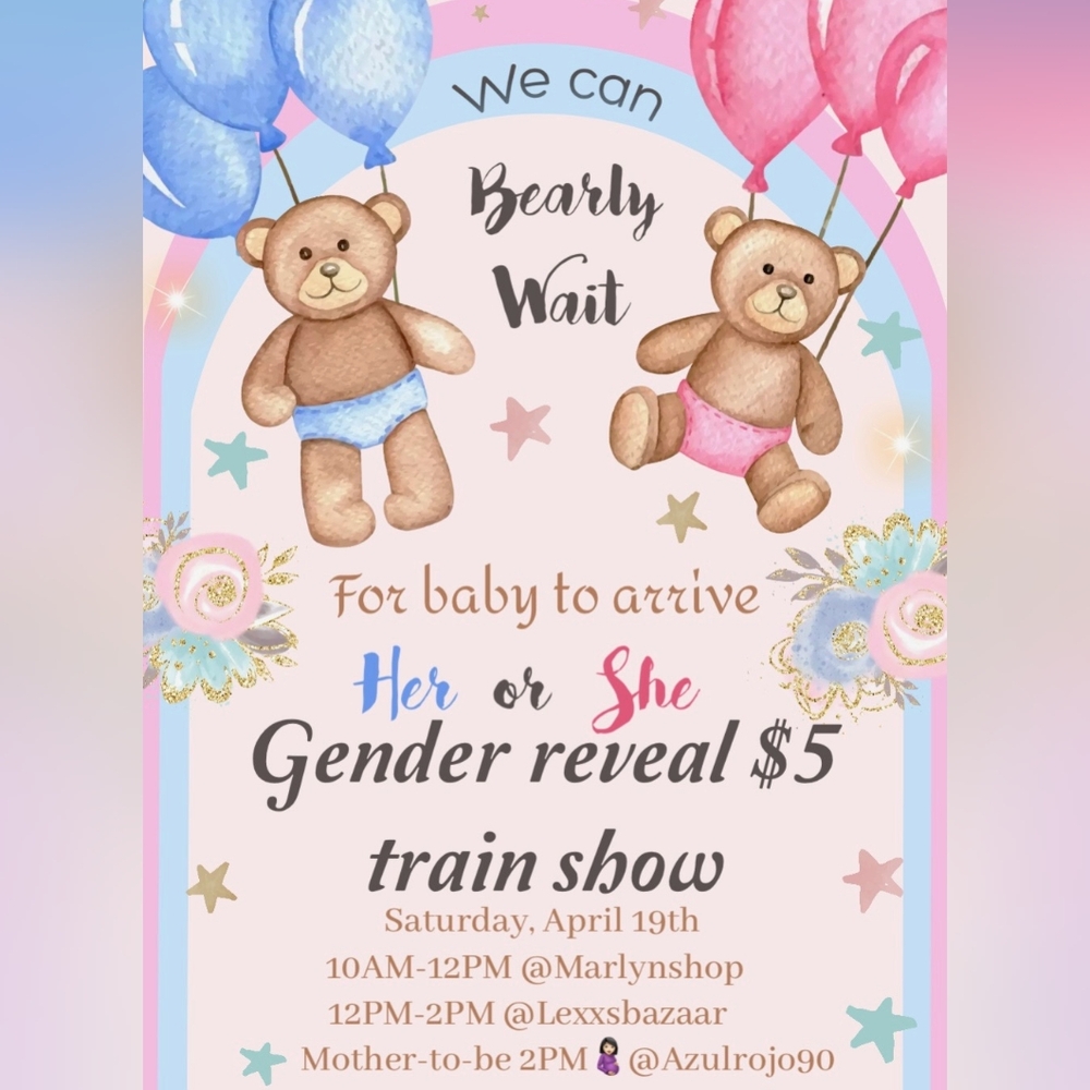 Gender Reveal Train Show Teddy Bear Party Announcement